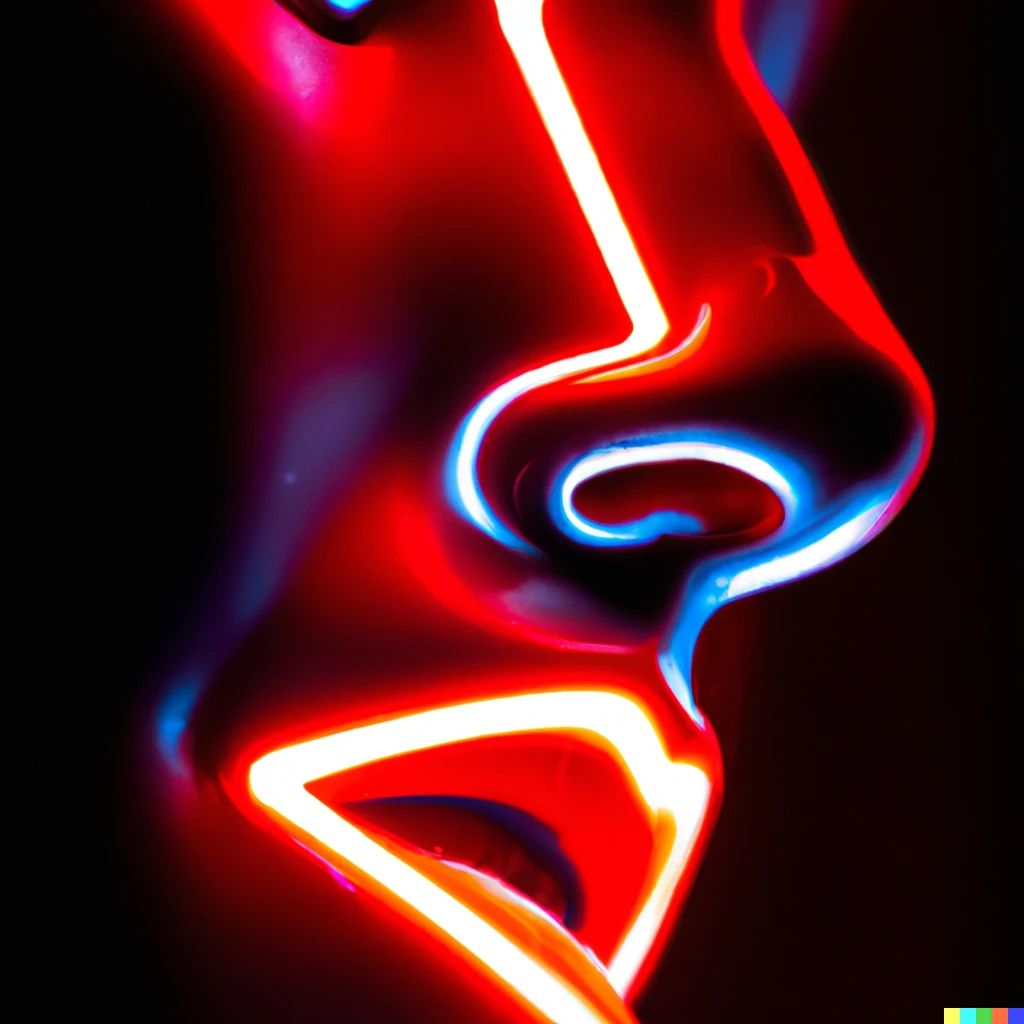 A futuristic neon lit cyborg face